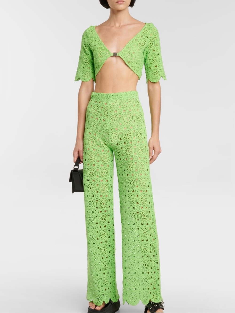 ROTATE Green Crochet cover up top & pant   two- piece beachy cover up set